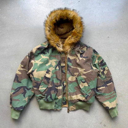 Camouflage Fur Collar | Reversible Cotton Jacket