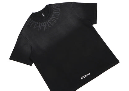 Retro Gradient Letter Printed Washed Oversize T-shirt