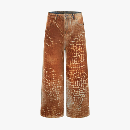 Croc Texture Washed Wide Leg Jeans