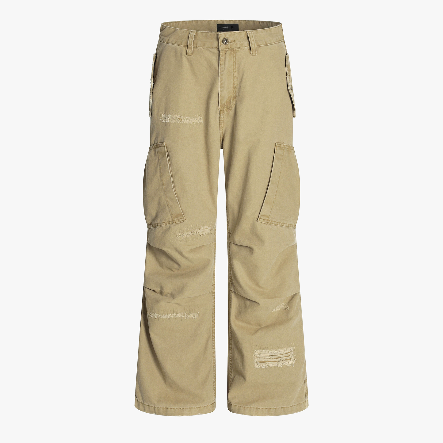 Cotton Hole Patch Pleated Multi-Pocket Cargo Casual Pants