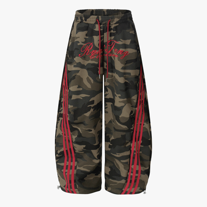 Retro Patchwork Embroidered Camouflage Barrel Pants