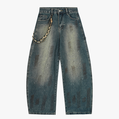 Vintage Inkjet Dirty Dye Washed Scimitar Distressed Jeans