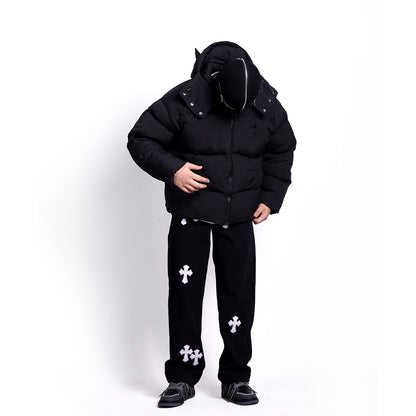 Devil | Black Hooded Puffer Jacket - Santo 