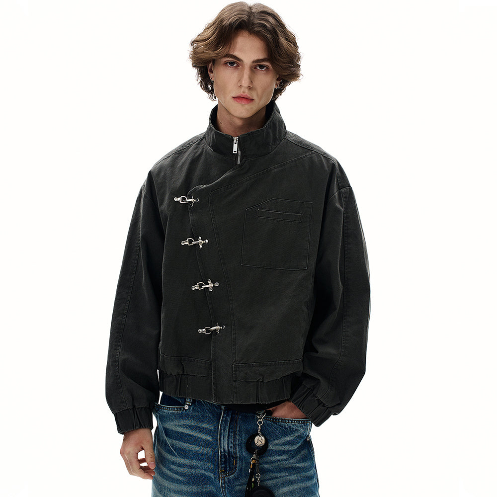 Asymmetric Clasp Front | Metal Button Jacket