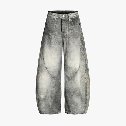Vintage Heavy Distressed Washed Barrel Jeans