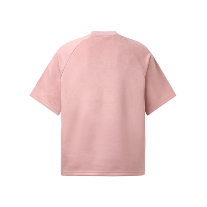 Suede Panel Embroidered Logo Short Sleeve T-Shirt