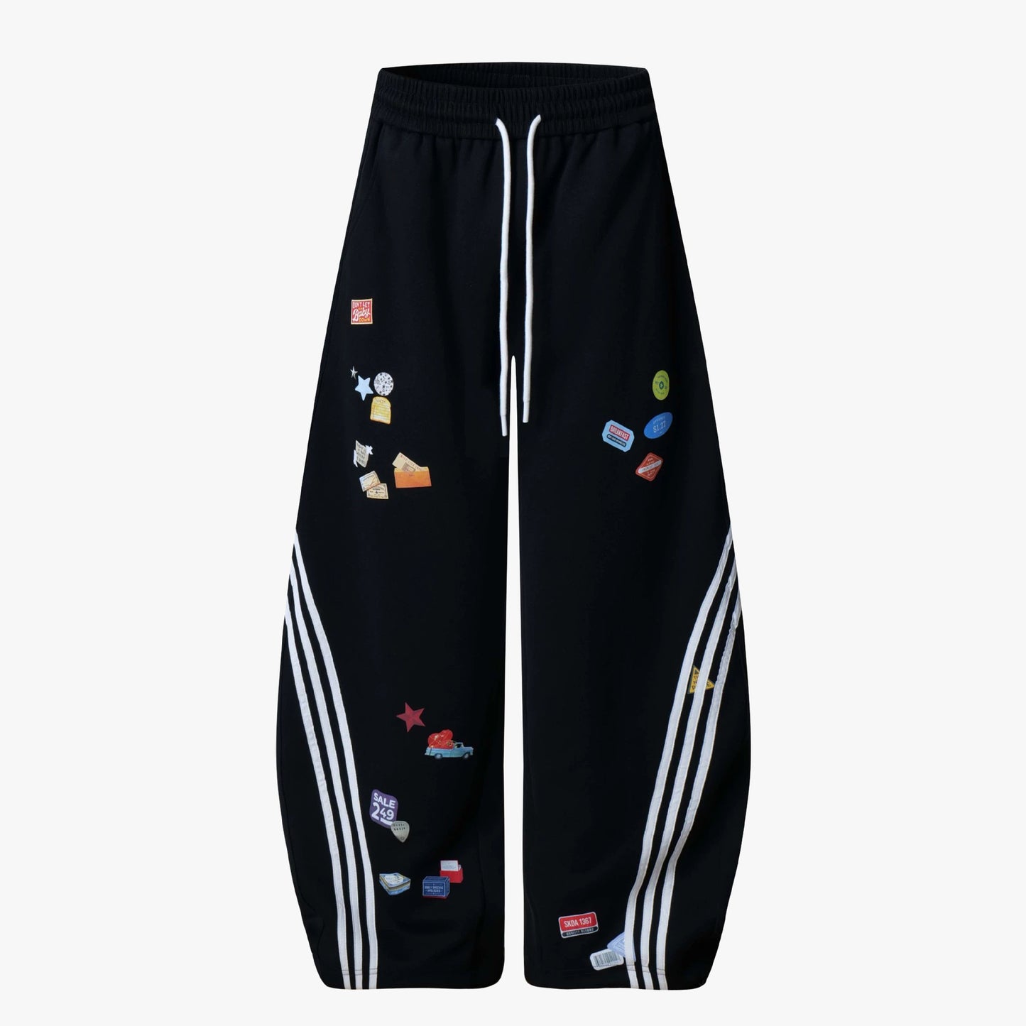 Street Patterned Striped Barrel Casual Pants