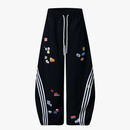 Street Patterned Striped Barrel Casual Pants