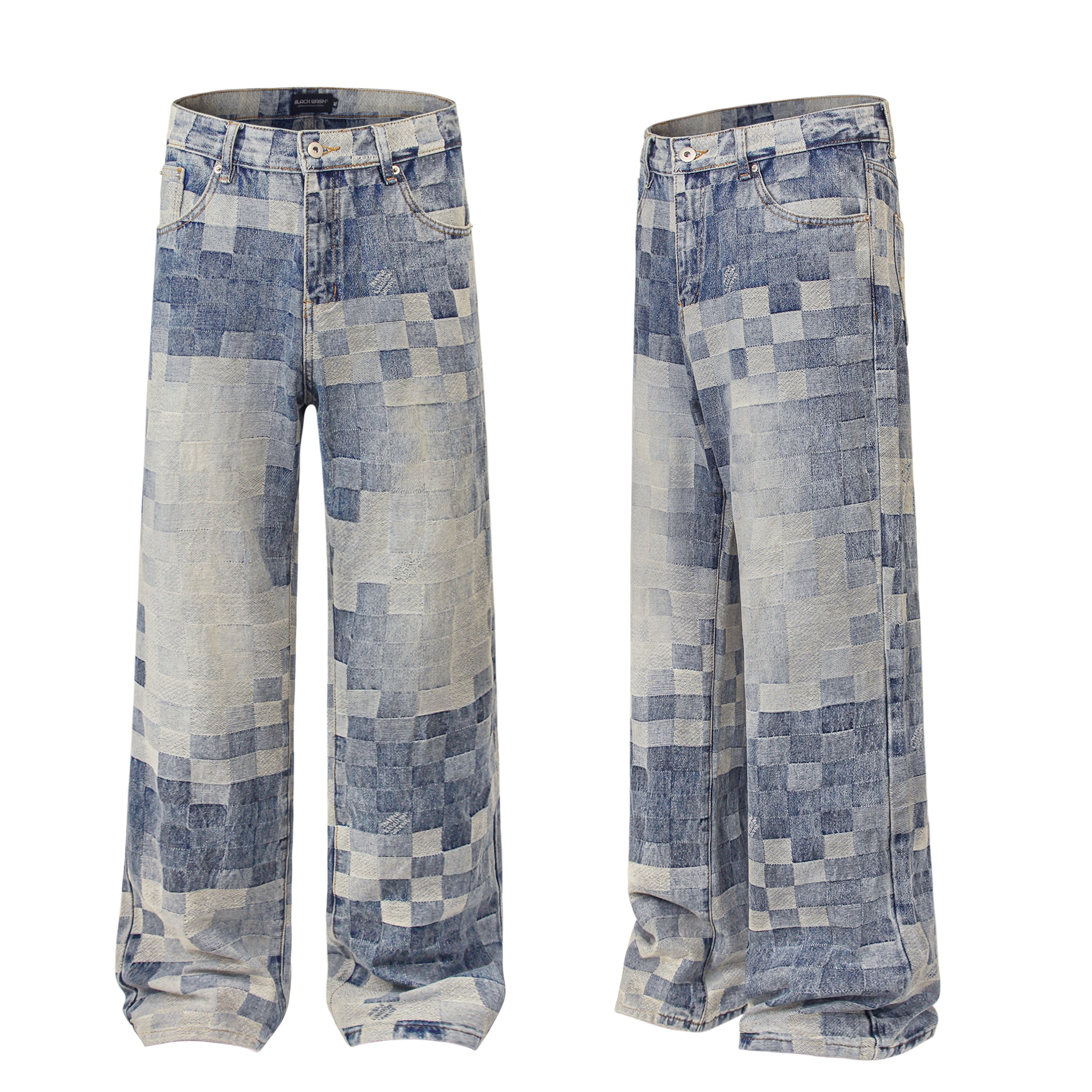 Pixel Patchwork | Verblichene Baggy Jeans