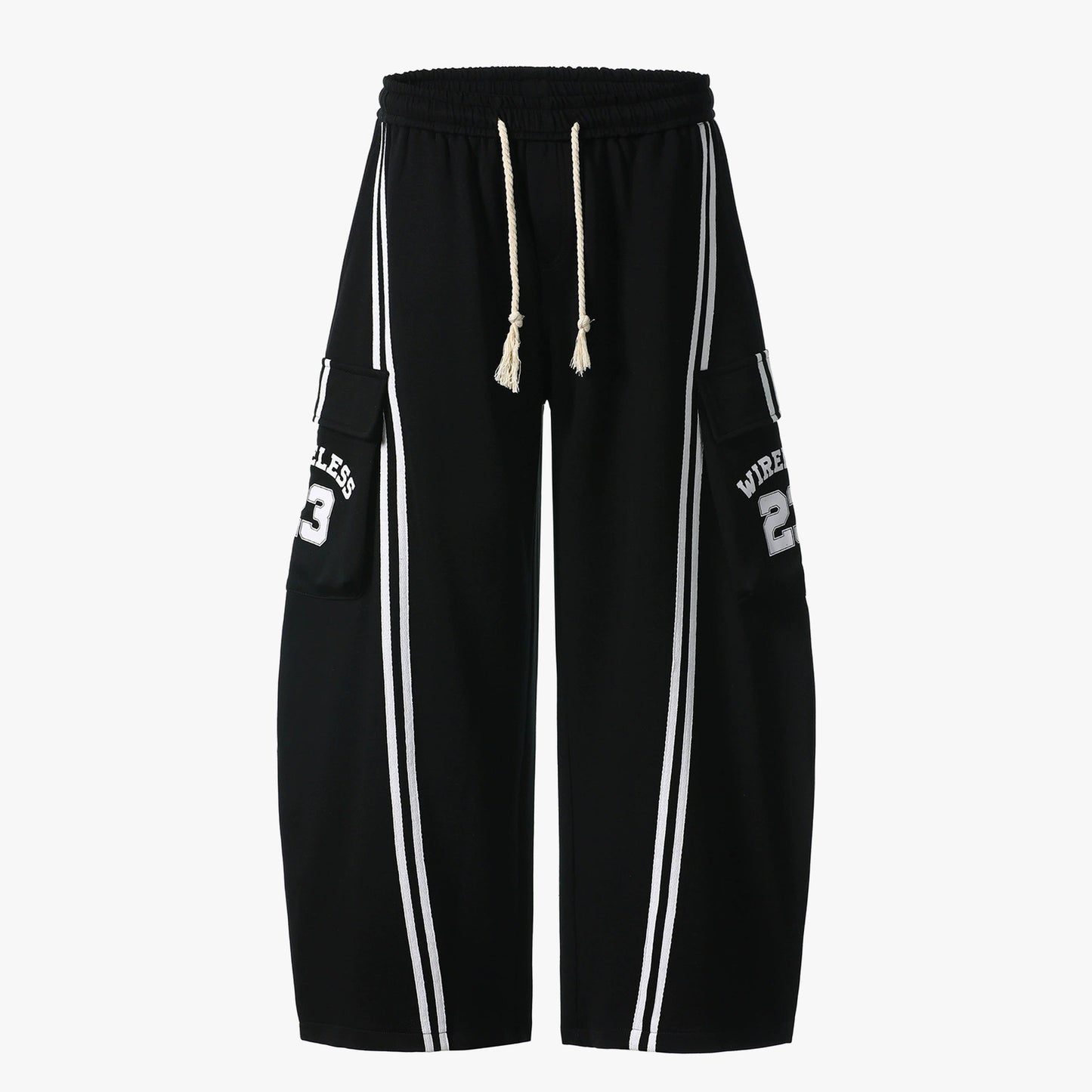 Cotton Web Stitching Letter Print Drawstring Barrel Pants