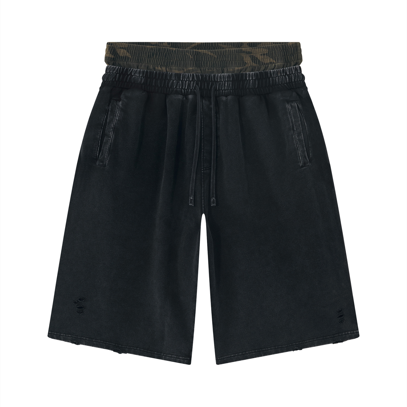 Doubled Up - Wash Distressed Wide Leg Shorts