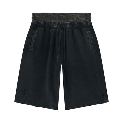 Doubled Up - Wash Distressed Wide Leg Shorts