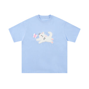Fuzzy Cat | Embroidered Playful Tee