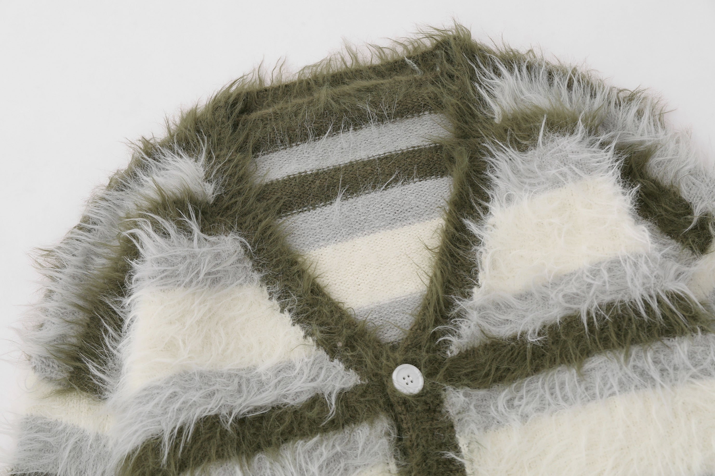 Furry Line | Striped Button-Up Fluffy Cardigan