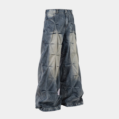 Washed Grid Pleat | Denim Jeans - Santo 