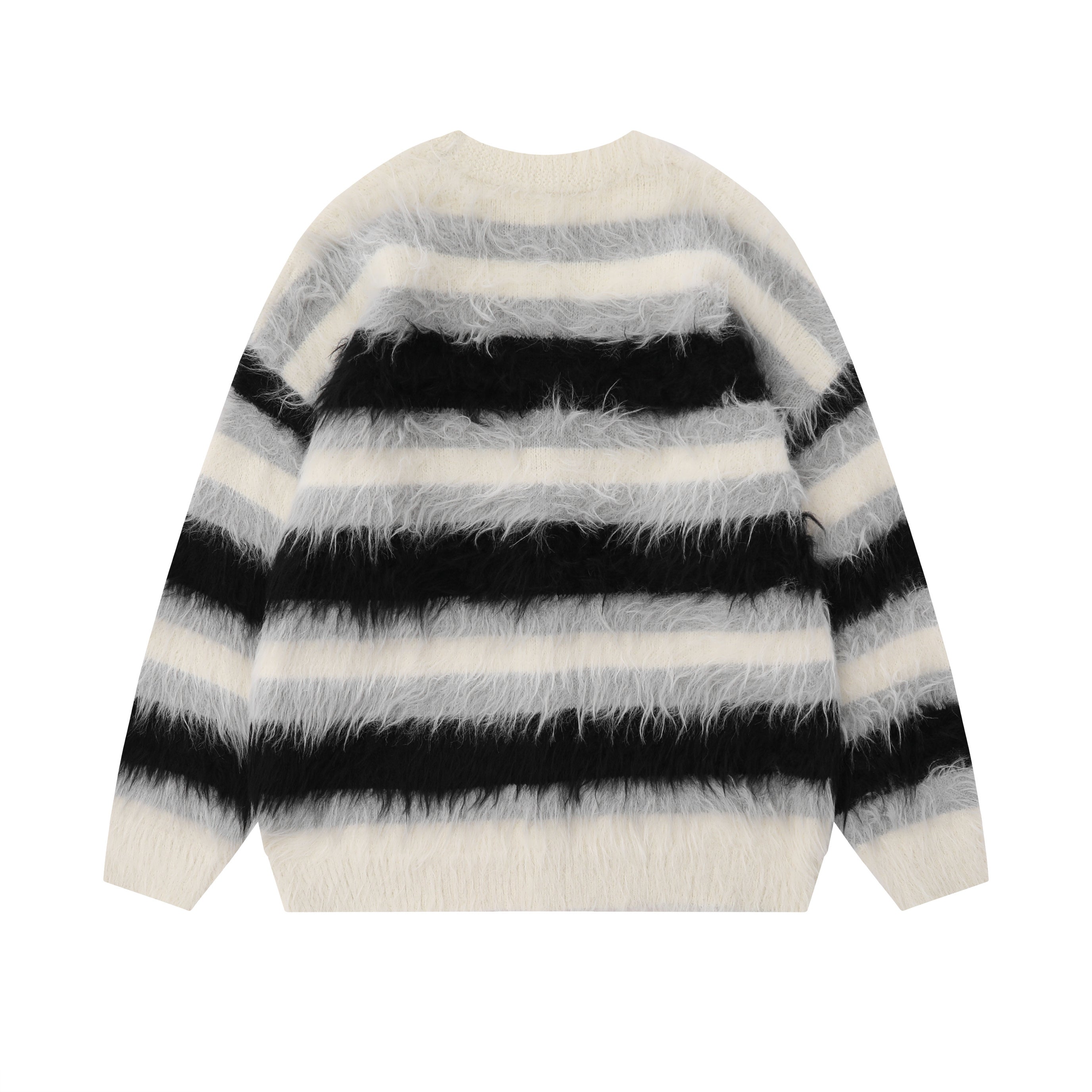 Furry Line | Striped Button-Up Fluffy Cardigan