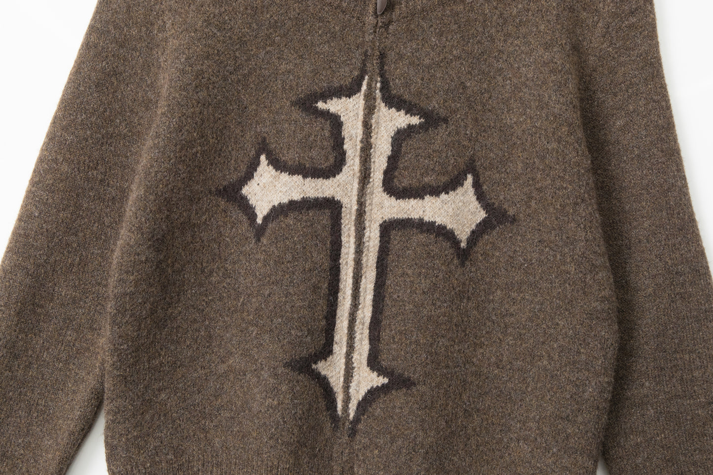 Center Cross | Grunge Wool Zip-Up Sweater