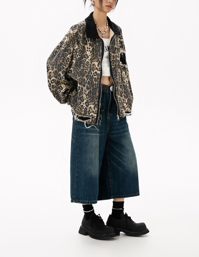 Rogue Leopard | Oversized Leopard Print Denim Jacket