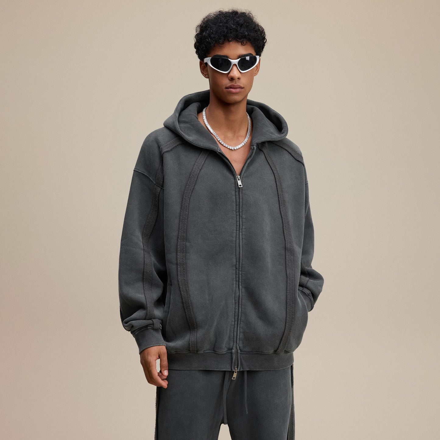 Structured Panel | Baggy Zip-Up Hoodie - Santo 