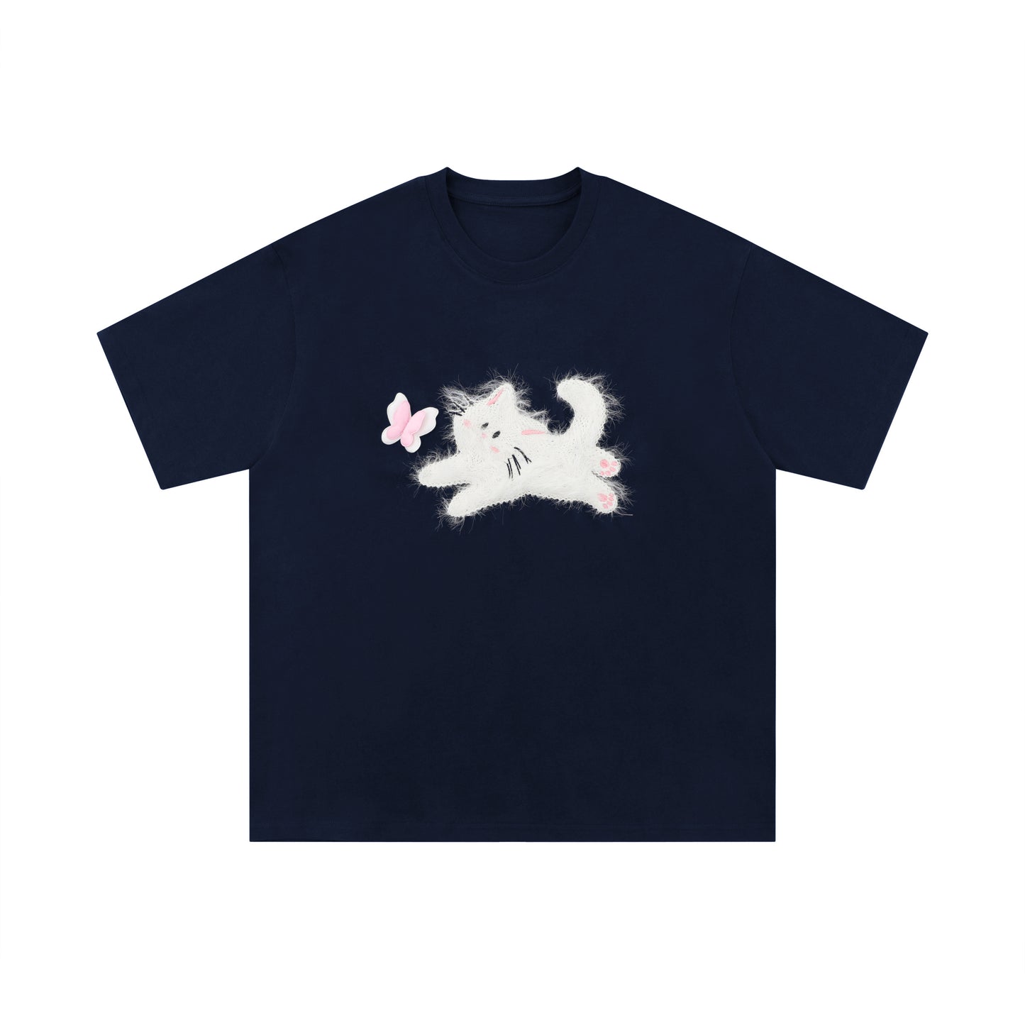 Fuzzy Cat | Embroidered Playful Tee - Santo 