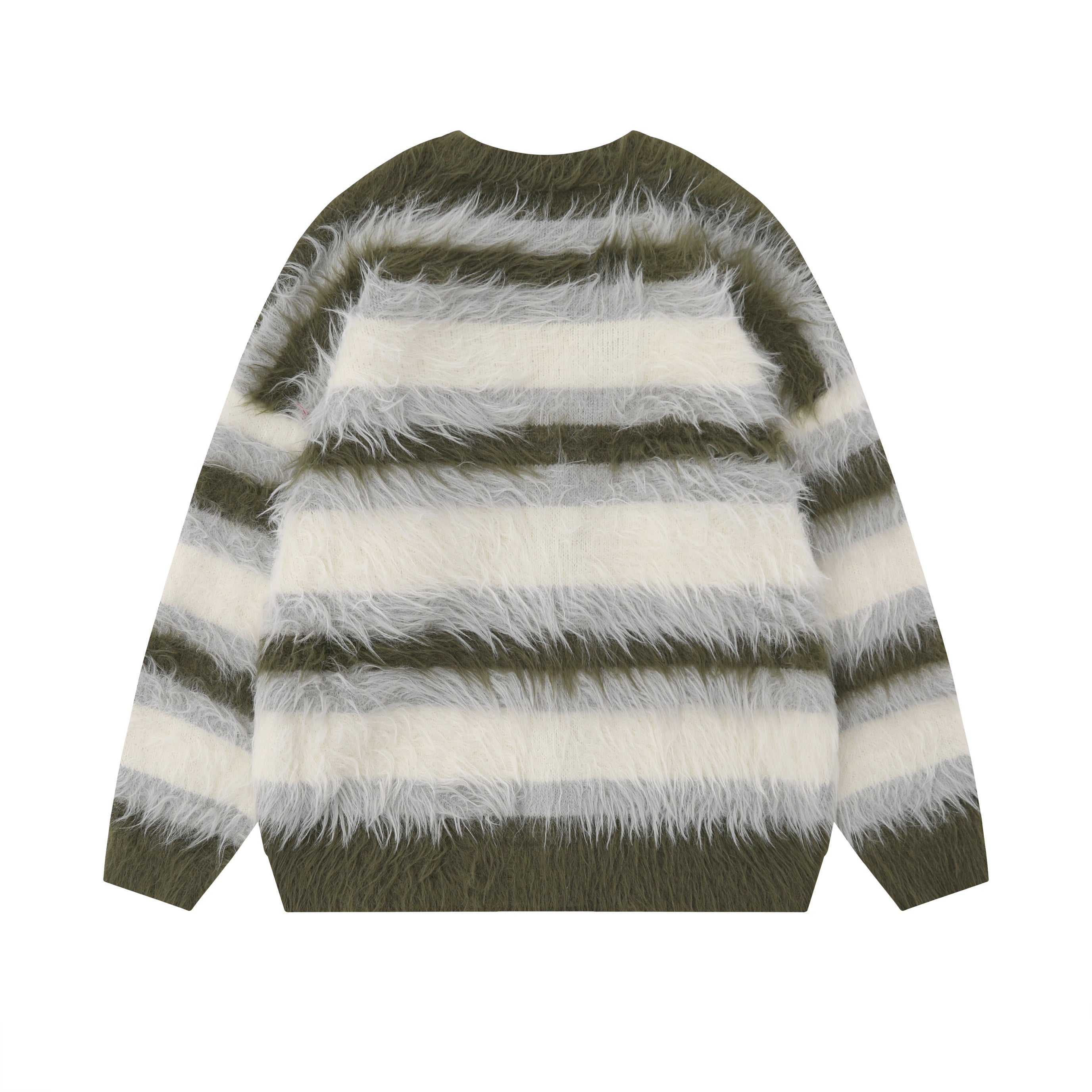 Furry Line | Striped Button-Up Fluffy Cardigan