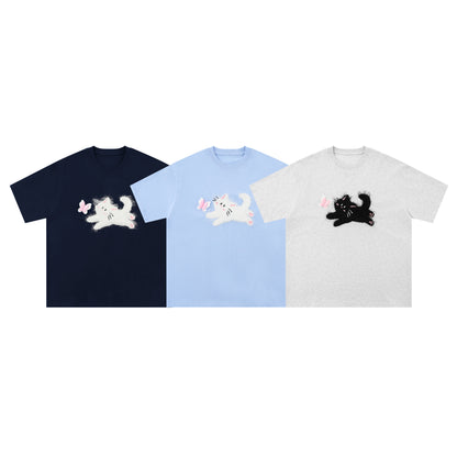 Fuzzy Cat | Embroidered Playful Tee - Santo 