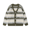 Furry Line | Striped Button-Up Fluffy Cardigan