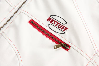 Race Zone | Moto-Inspired White Zip Jacket