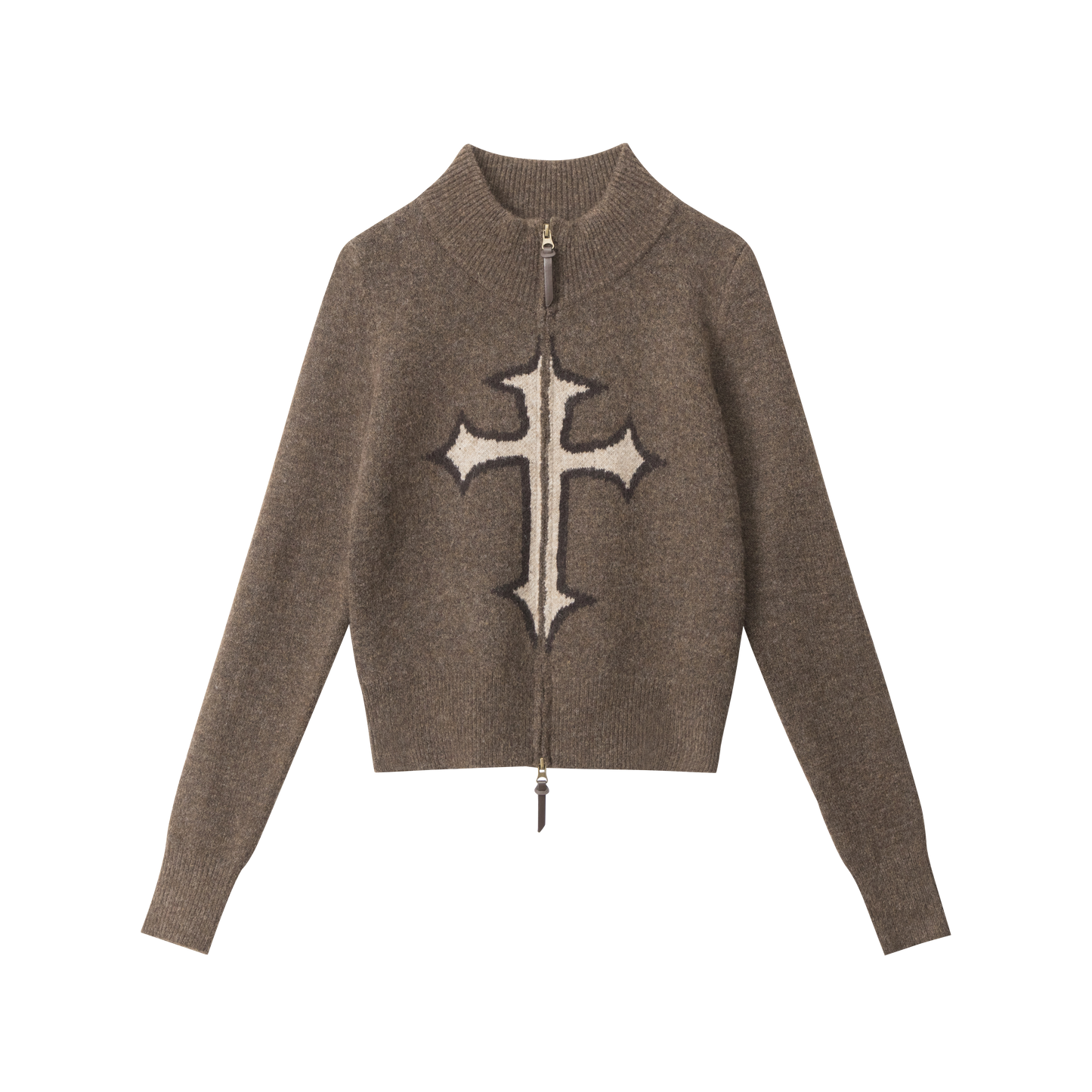 Center Cross | Grunge Wool Zip-Up Sweater