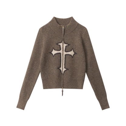 Center Cross | Grunge Wool Zip-Up Sweater