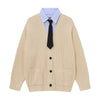 Prep Layer | Knit Cardigan with Shirt & Tie Detail