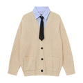 Prep Layer | Knit Cardigan with Shirt & Tie Detail