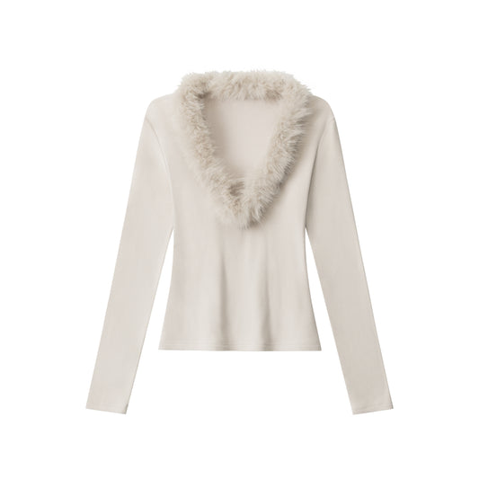 Fuzzy Vibe | Faux Fur Collar Knit Top