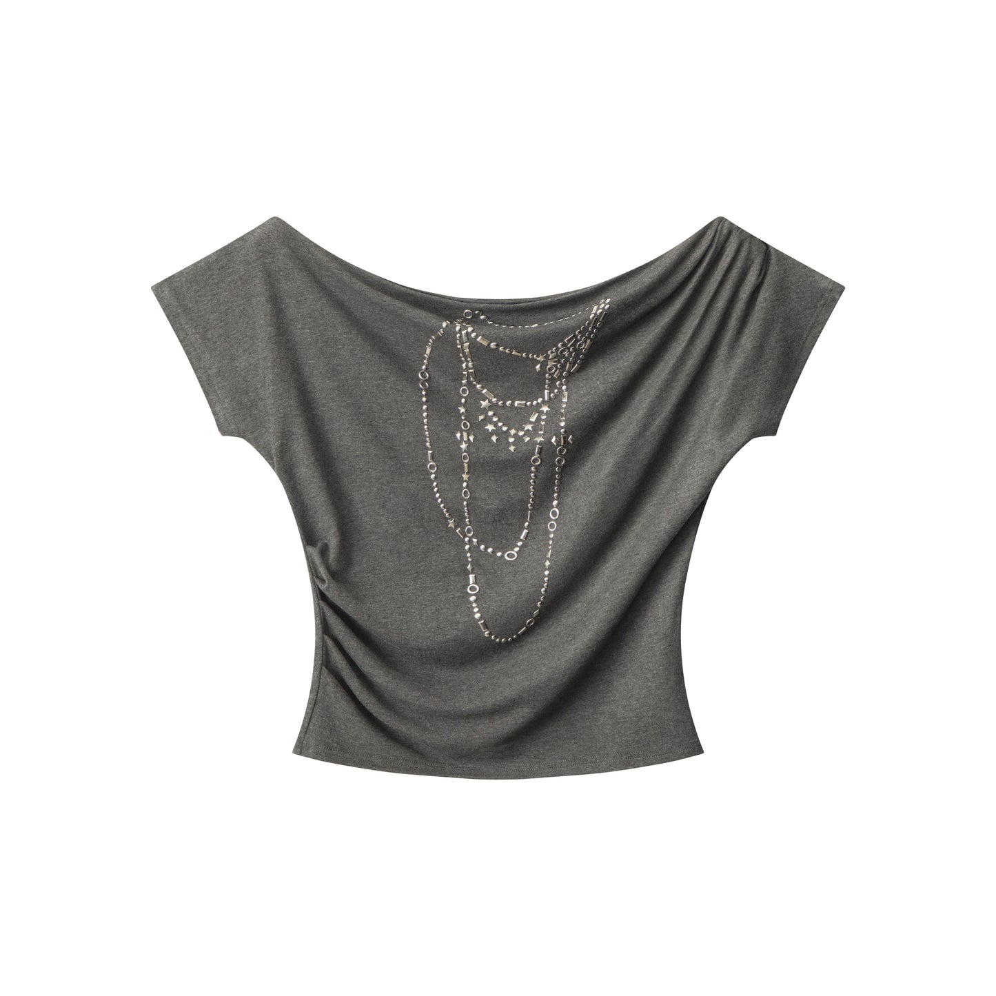 Chain Drape | Asymmetrical Shoulder Tee - Santo 