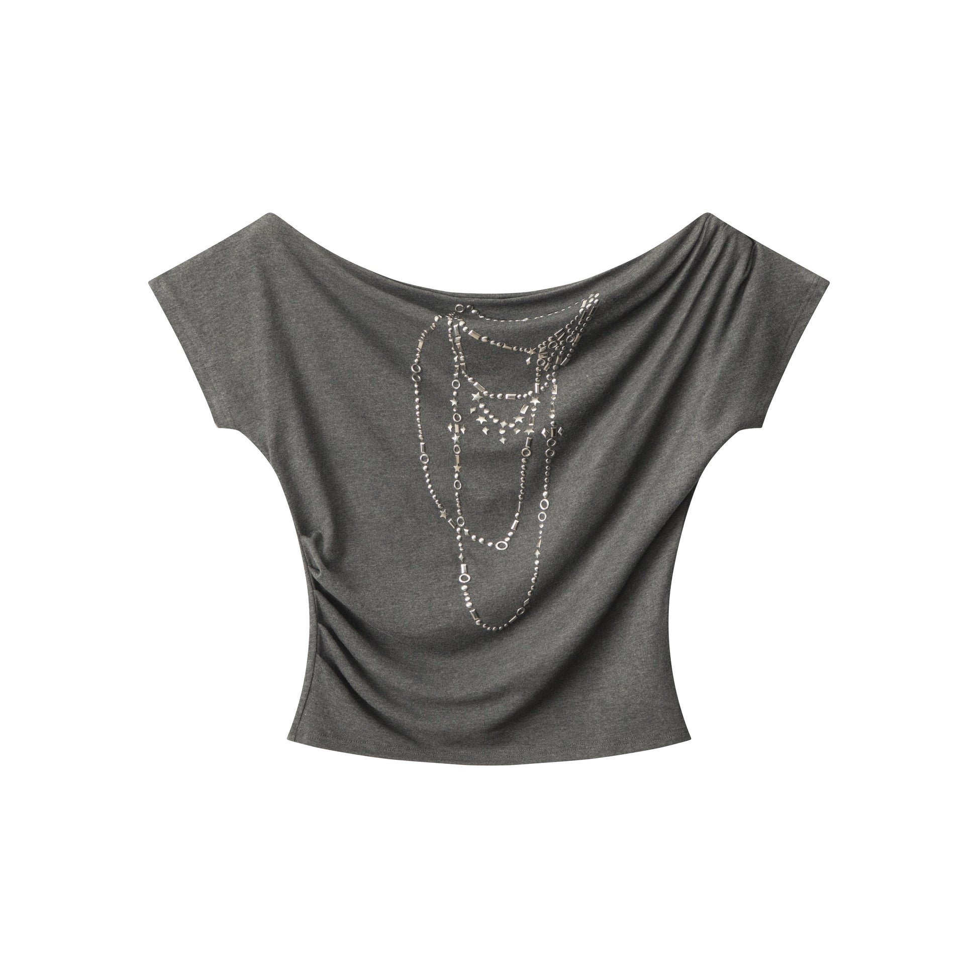 Chain Drape | Asymmetrical Shoulder Tee - Santo 