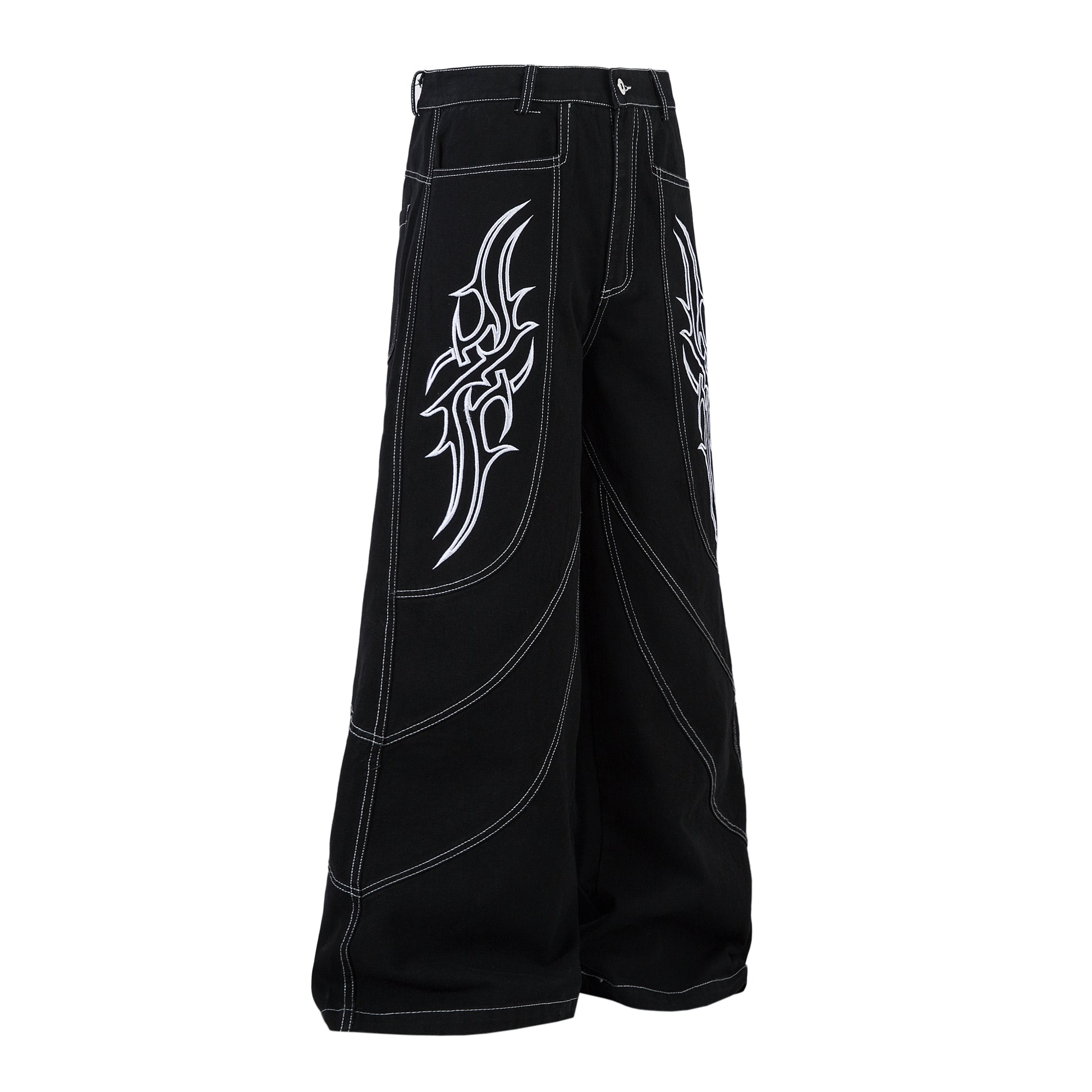 Embroidered Flame | Baggy Jeans - Santo 