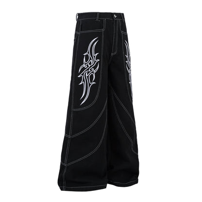 Embroidered Flame | Baggy Jeans - Santo 