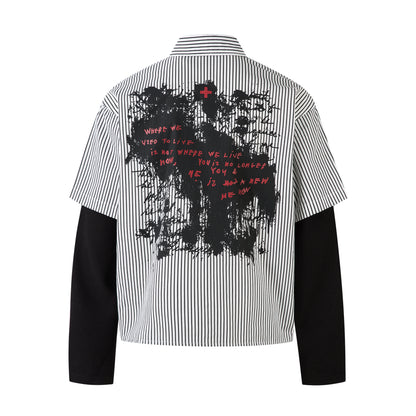 Graffiti Print Layered | Striped Sweatshirt - Santo 