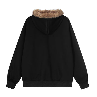 Graffiti Print Faux Fur | Zip Up Hoodie - Santo 