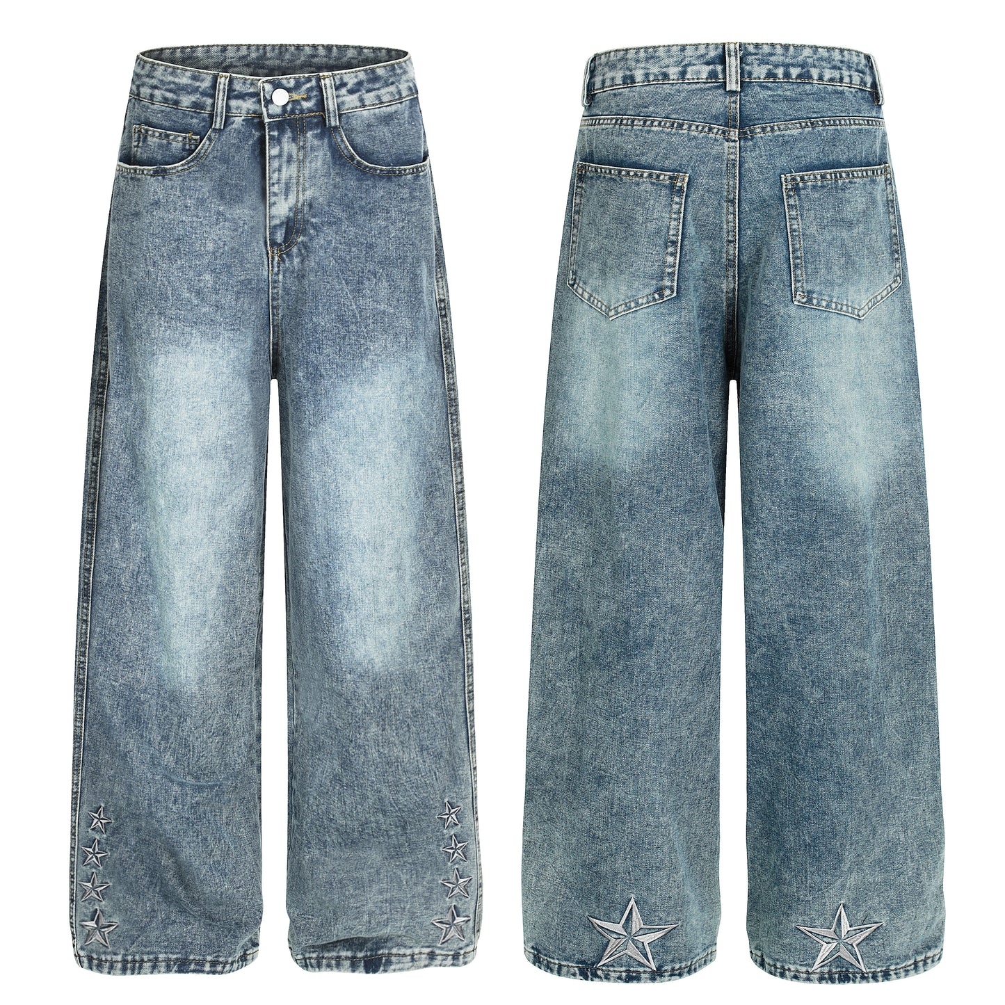 Star Stitching Washed | Wide Jeans - Santo 