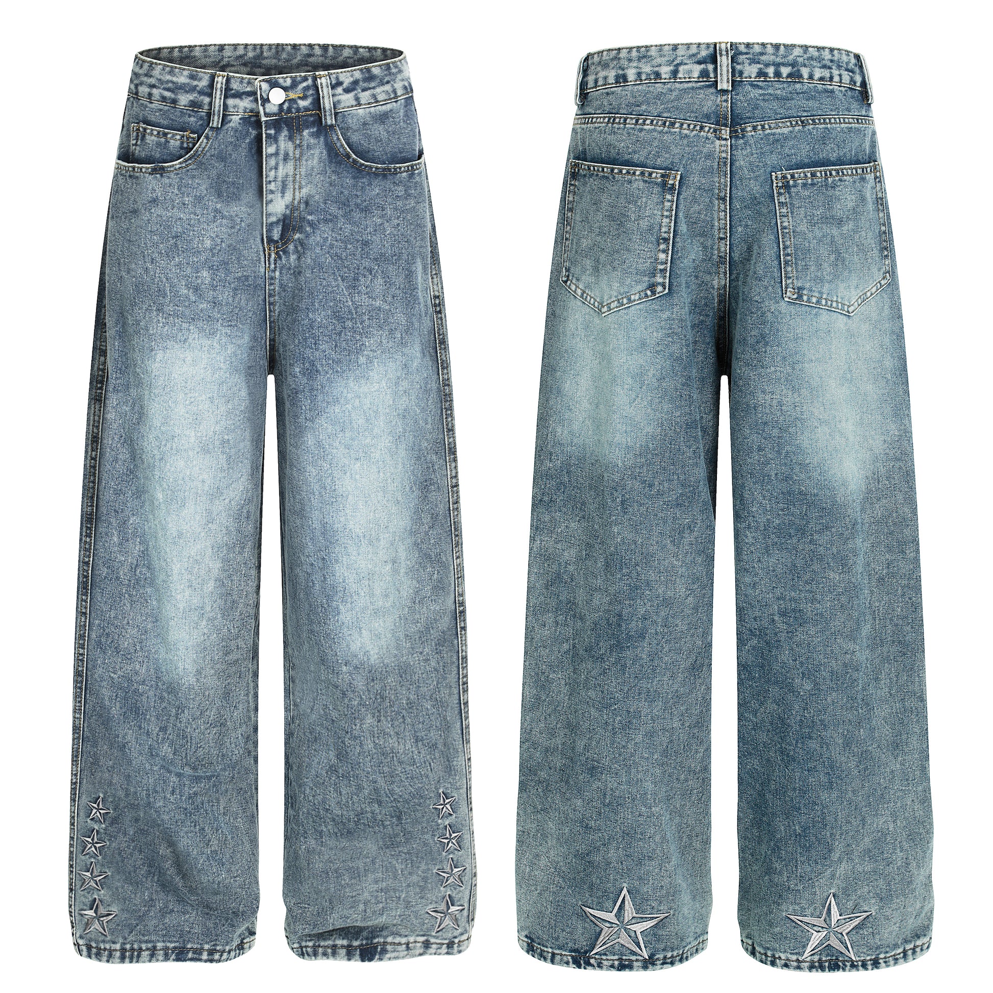 Star Stitching Washed | Wide Jeans - Santo 