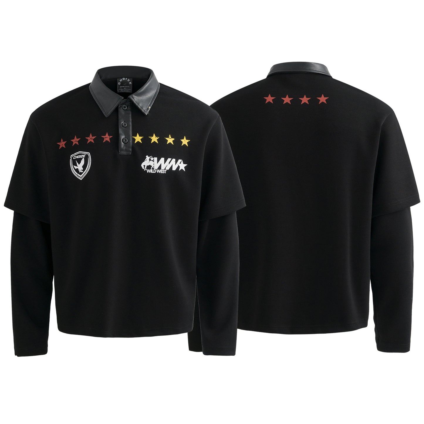 Star Print Patchwork | Leather-Neck Sweatshirt - Santo 