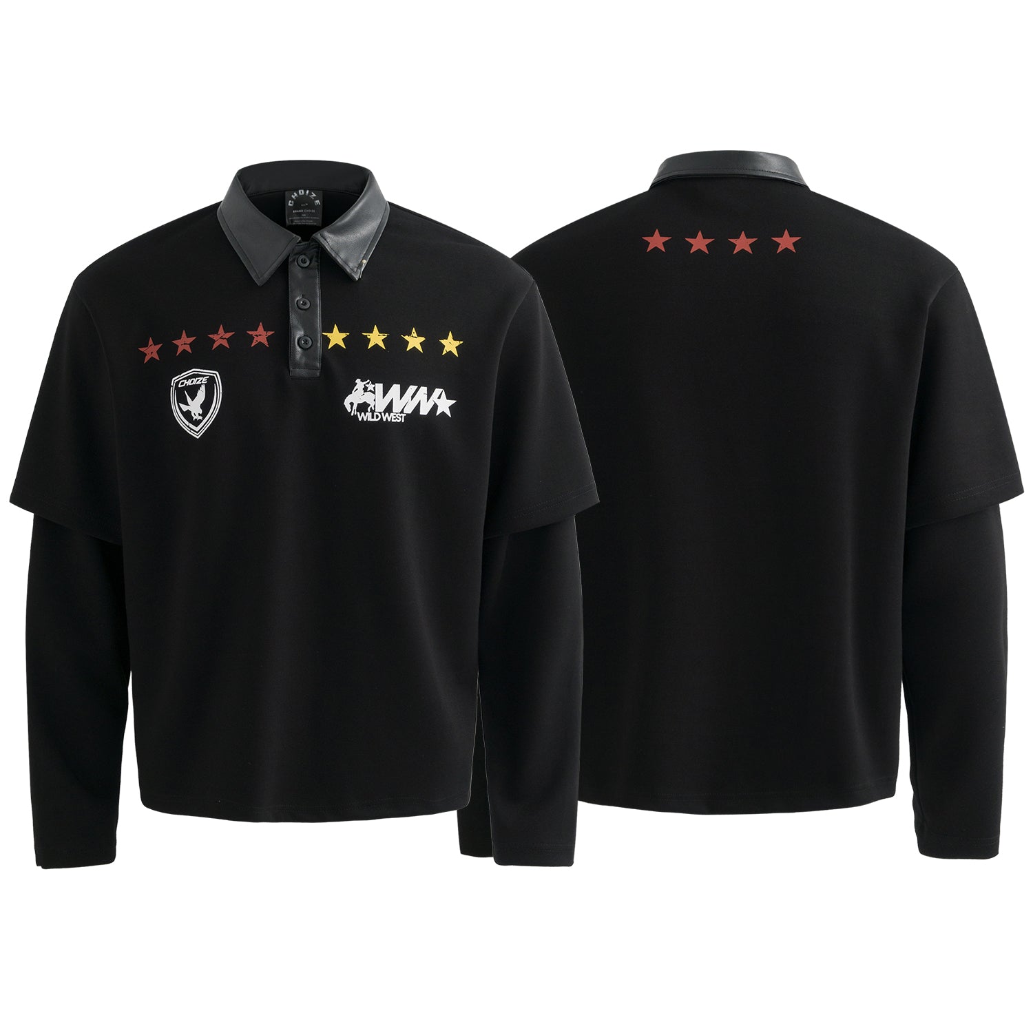 Star Print Patchwork | Leather-Neck Sweatshirt - Santo 