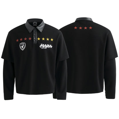 Star Print Patchwork | Leather-Neck Sweatshirt - Santo 