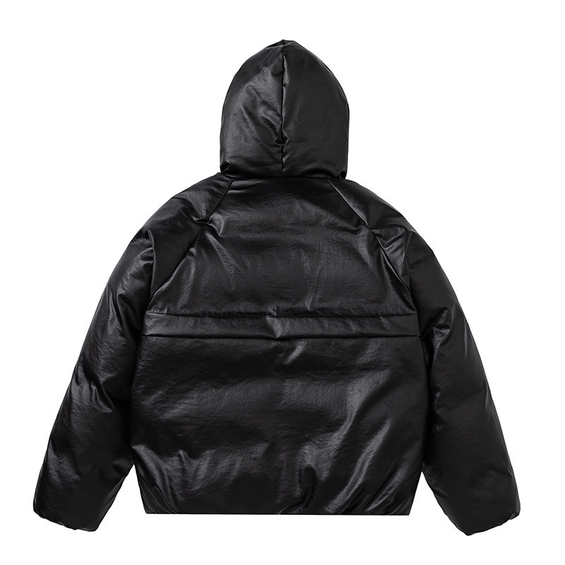 Leather Hooded | Zip-Up Puffer Jacket