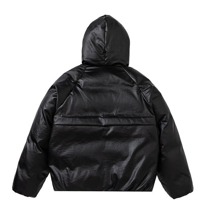 Leather Hooded | Zip-Up Puffer Jacket