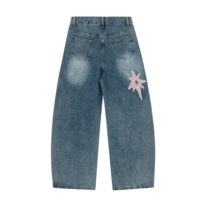 Gingham star | Patchwork straight denim