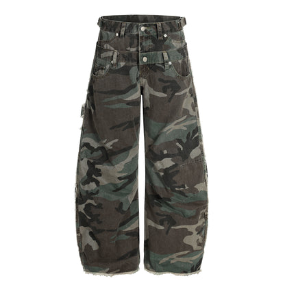Phantom Camo | Layered Waist Baggy Cargo Pants
