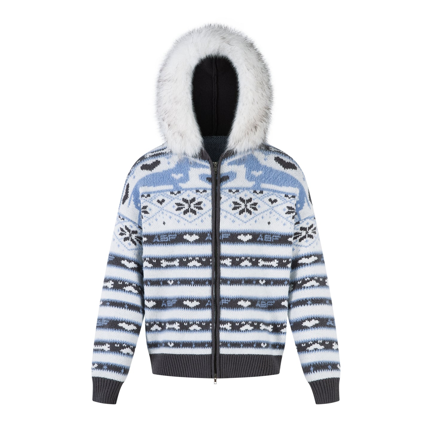 Powder Star | Striped Knit Hoodie with Faux Fur Hood