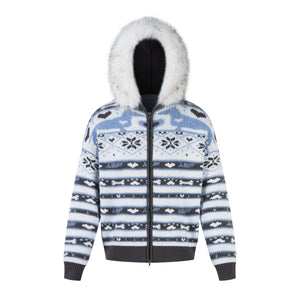 Powder Star | Striped Knit Hoodie with Faux Fur Hood